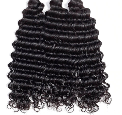 VIRGIN DEEP WAVE BUNDLES WITH TRANSPARENT LACE FRONTAL 13X6"